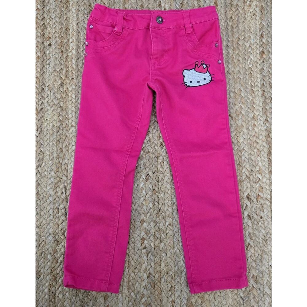 Macy's Hello Kitty Embroidered Hot Fuschia Pink Jeans Size 5 Girl Cartoon